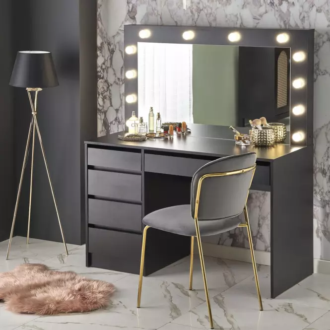 Toaletný stolík Hollywood XL čierny + LED