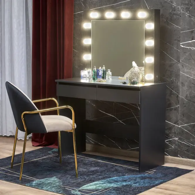 Toaletný stolík Hollywood čierny + LED,11