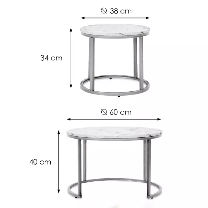 Konferenčný stolík Paola biely mramor/strieborný 38/60 2 ks,5