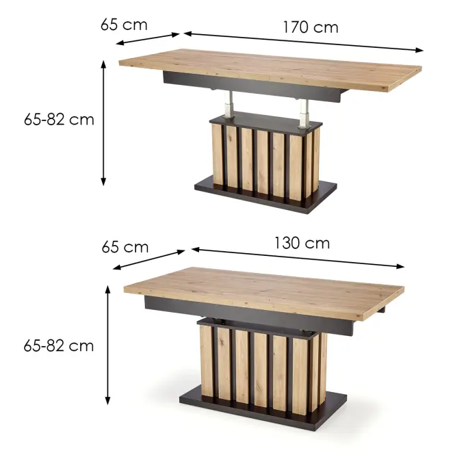 Zdvíhací stolík Baretti lamele artisan/čierna 130/170,6