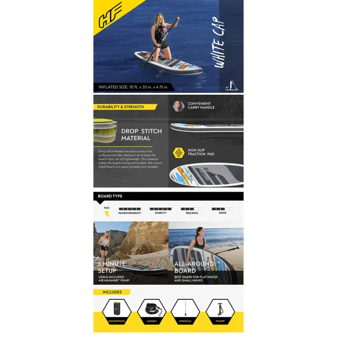 Nafukovací paddleboard SUP WHITE CAP SET HYDRO-FORCE 65342 BESTWAY,13