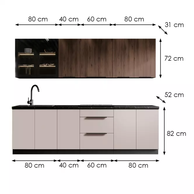 Kuchynská linka Monza/Arona 260 cm bez kuchynskej dosky