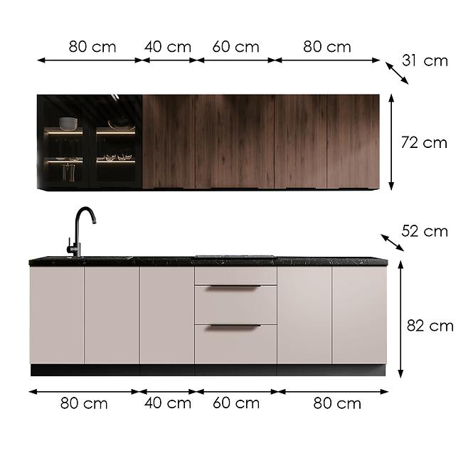 Kuchynská linka Monza/Arona 260 cm bez kuchynskej dosky