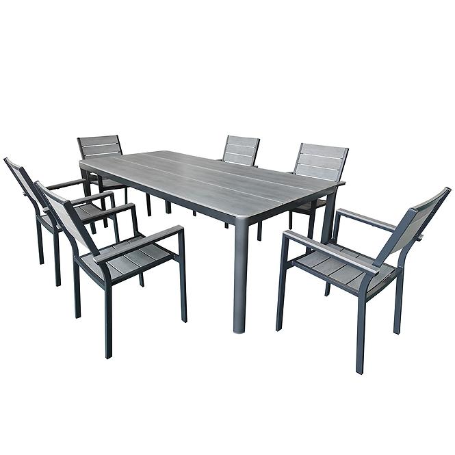 Hliníkový stôl s doskou z polywoodu 180 x 100 x 74 cm sivý