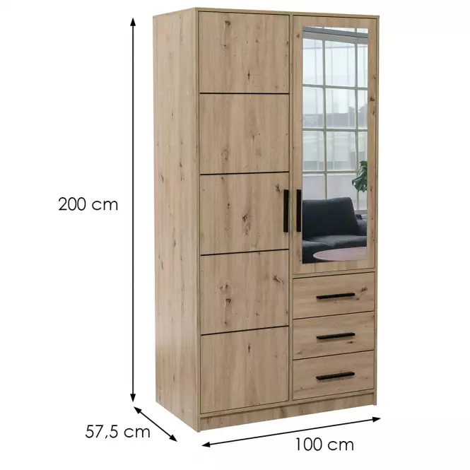 Skriňa Kos D2 dub artisan/zrkadlo,2