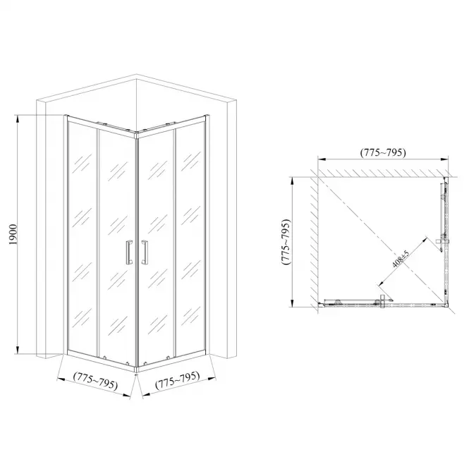 Sprchový kút Point 80x80x190 black