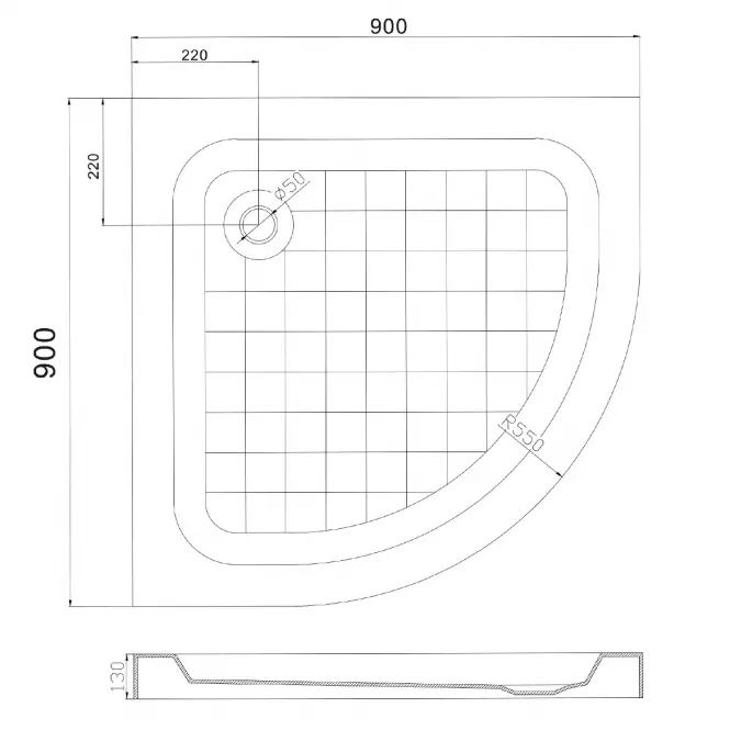Sprchová vanička polokrúhla Uni 90x90x13