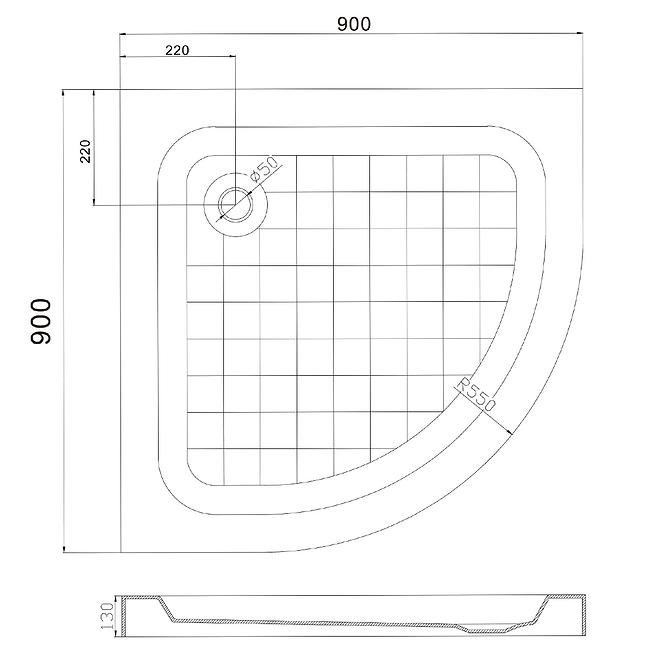 Sprchová vanička polokrúhla Uni 90x90x13