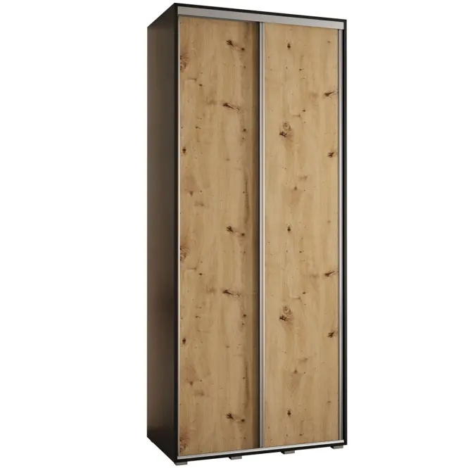 Skriňa s posuvnými dverami Canaris 1 100 cm – čierna/artisan/strieborná, dvojdverová