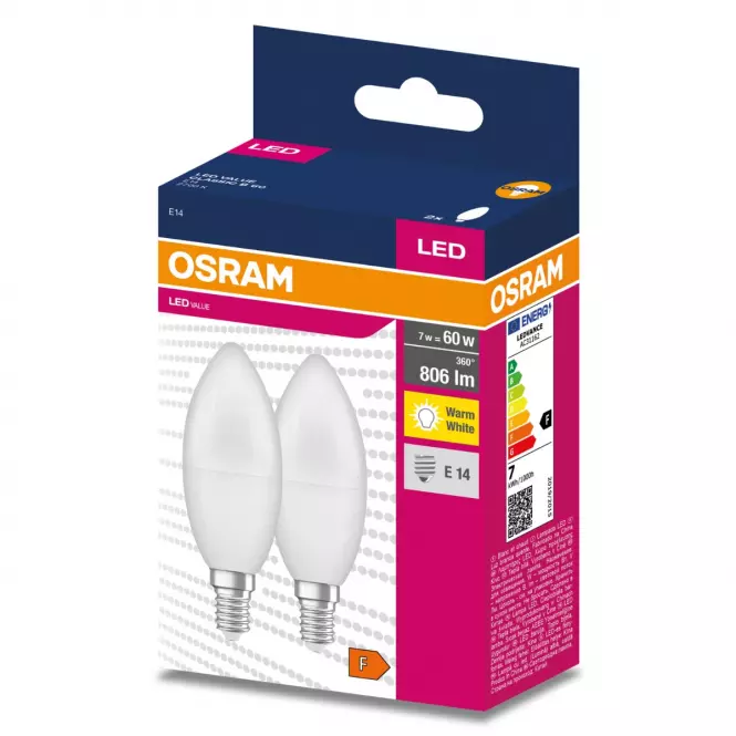 Žiarovka LED OSRAM E14 B35 7W 2700K 2ks,2