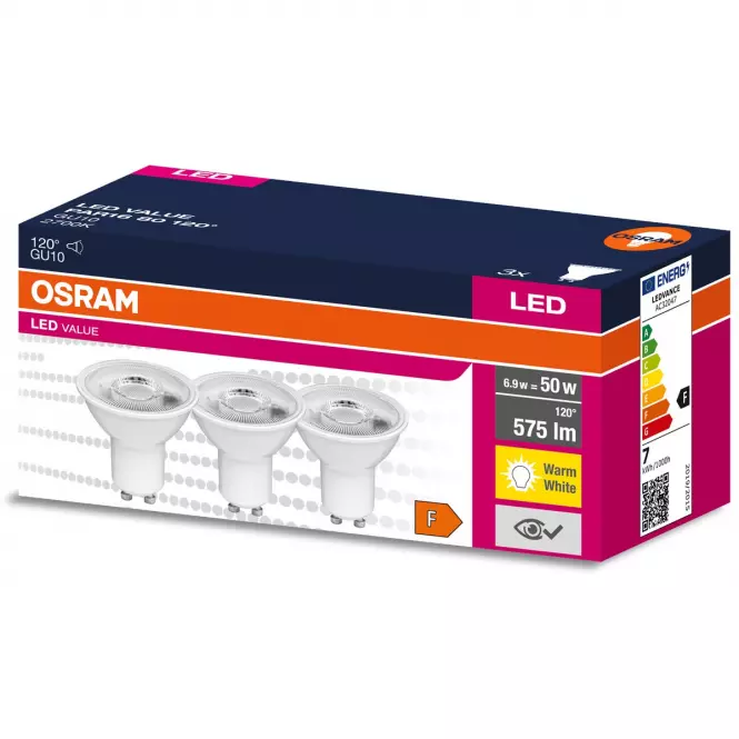 Žiarovka LED OSRAM GU10 6,9W 2700K 3ks,2