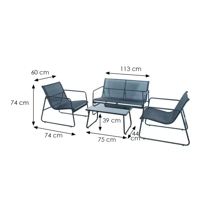 Komplet záhradného nábytku 2+1+1 čierna,2