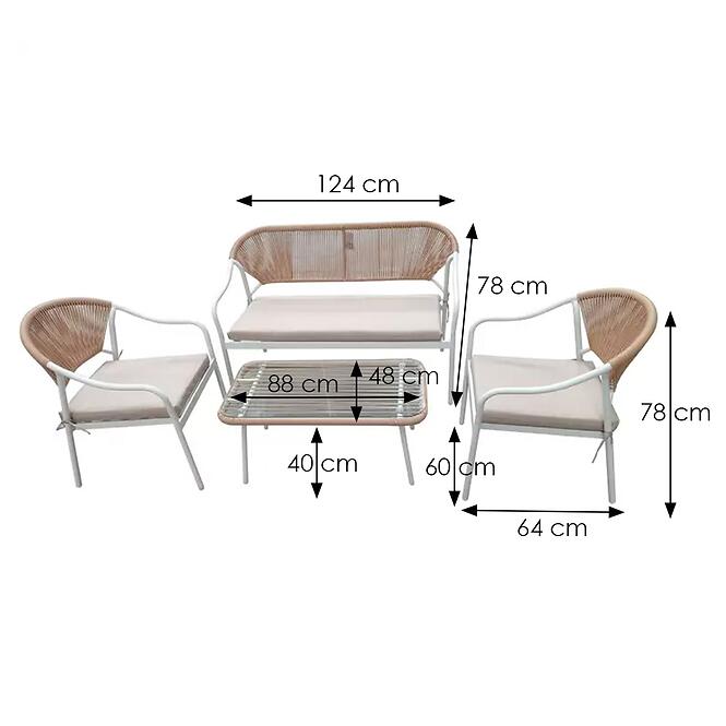 Komplet záhradného nábytku 2+1+1 biela/béžová