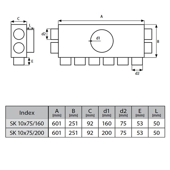 Rozdeľovač ploský 10-cestný SK 10x75/160,2