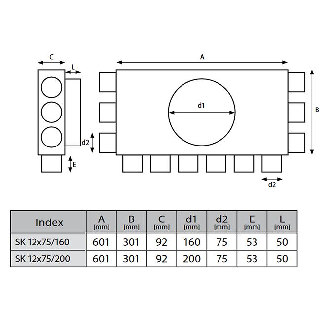 Rozdeľovač ploský 12-cestný SK 12x75/160,2