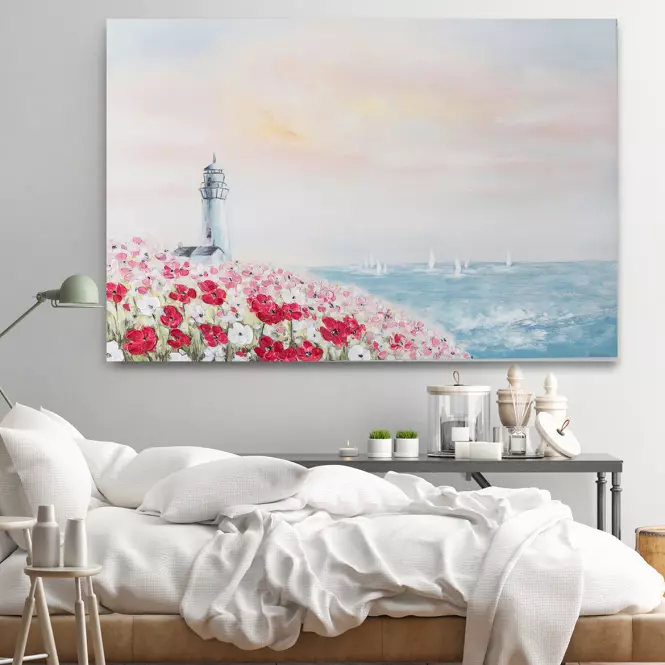Obraz na plátne 80x120 cm Lucerna medzi kvetmi na pobreží,4