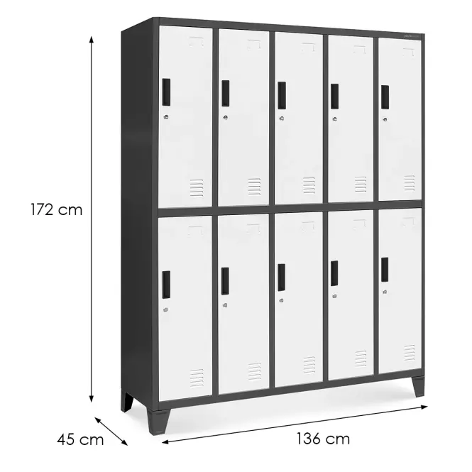 Súprava kovových skriniek BHP Bartek 136cm – biela/antracit,2