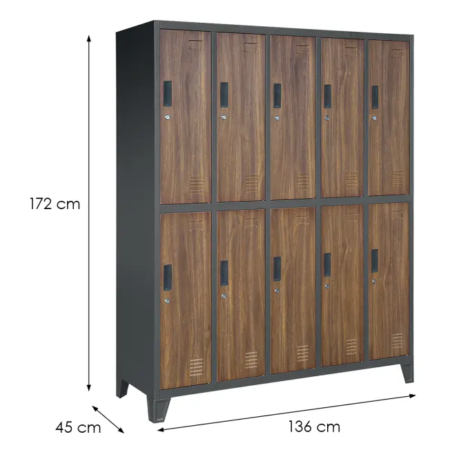 Súprava kovových skriniek BHP Bartek 136cm - antracit/orech