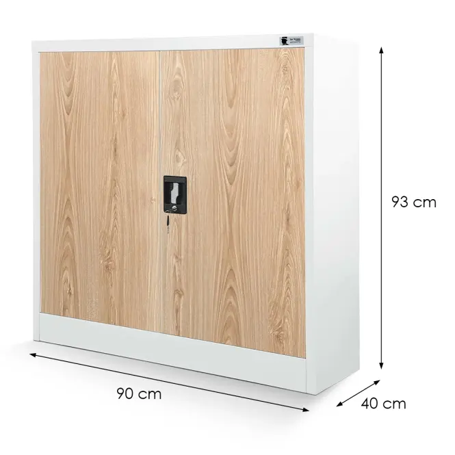Kovová skrinka Beata 90 cm – biela/sonoma, dvojdverová,2