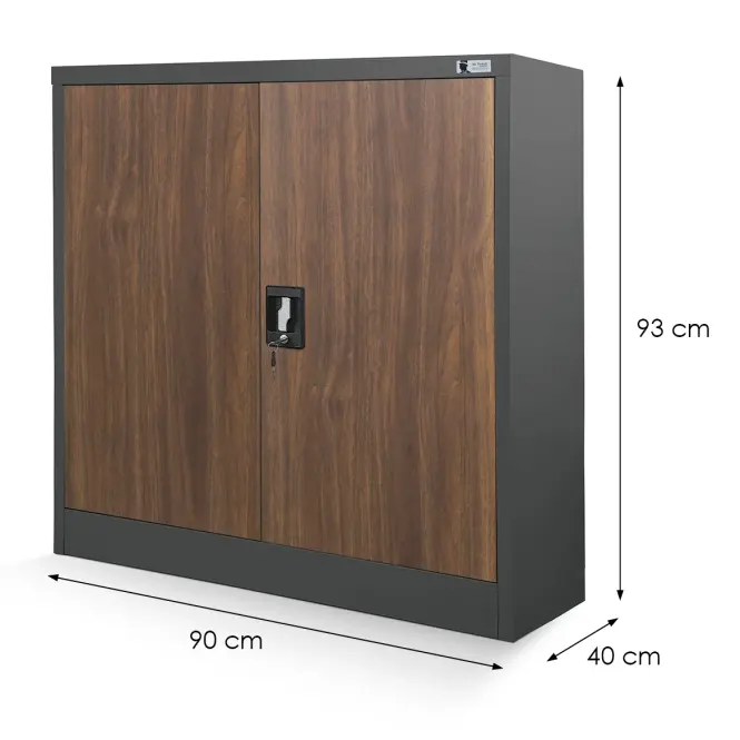 Kovová skrinka Beata 90 cm – antracit/orech, dvojdverová,2