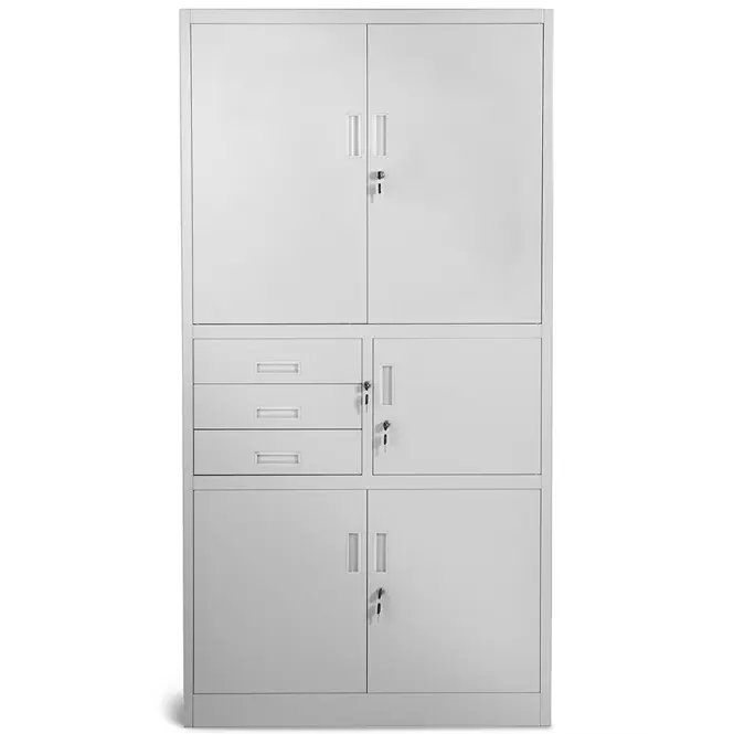 Kovová skriňa Filip II 90 cm – sivý, päťdverová, zásuvky