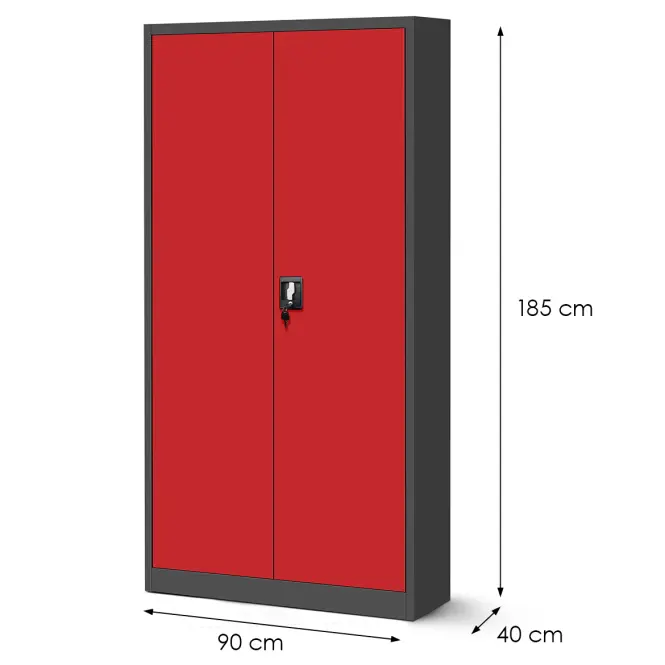 Kovová skriňa Jan 90 cm – antracit/červená, dvojdverová,2