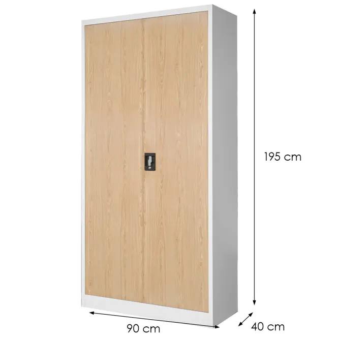 Kovová skriňa Jan H 90 cm – biela/sonoma, dvojdverová,2