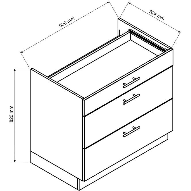 Kuchynská skrinka Denis D90PC S/3 čierna mat continental/biela