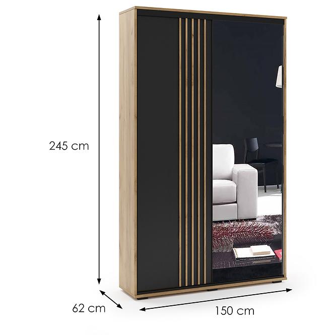 Skriňa Milo 150 čierna+craft zlatá