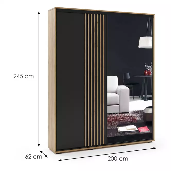 Skriňa Milo 200 s lamelami čierna+craft zlatá