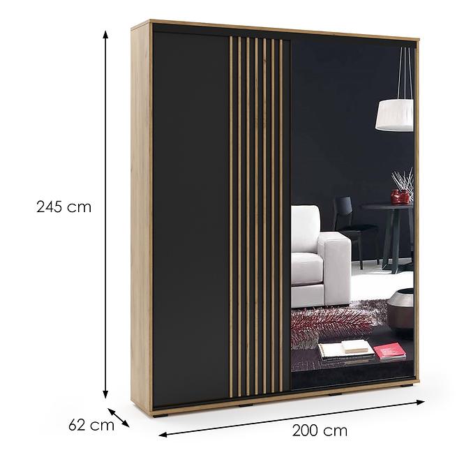 Skriňa Milo 200 s lamelami čierna+craft zlatá