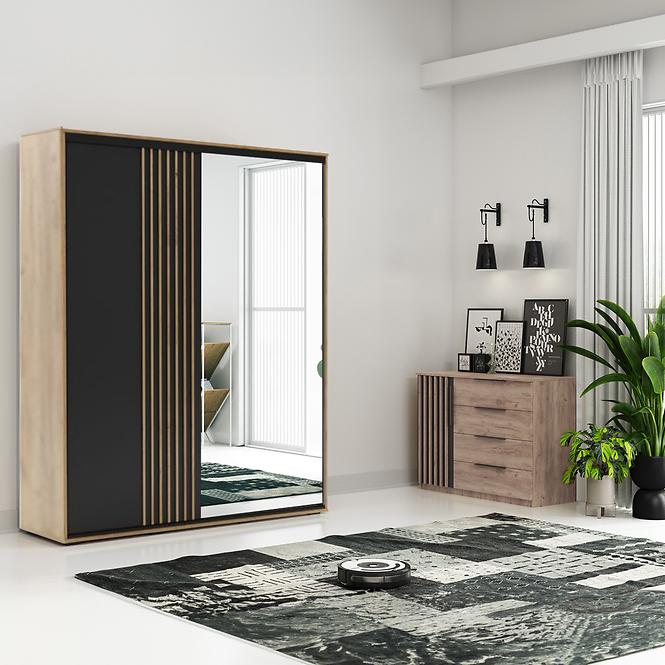 Skriňa Milo 200 s lamelami čierna+craft zlatá,4