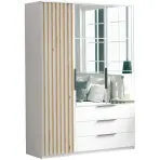 Skriňa Sorento 150 cm so zrkadlom – biela/craft zlatý, lamely, trojdverová, zásuvky