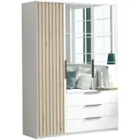 Skriňa Sorento 150 cm so zrkadlom – biela/craft zlatý, lamely, trojdverová, zásuvky