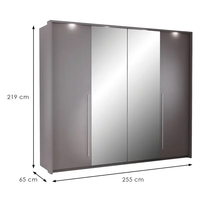 Skriňa s lomenými dverami Brema 255 cm so zrkadlom – lava, štvordverová