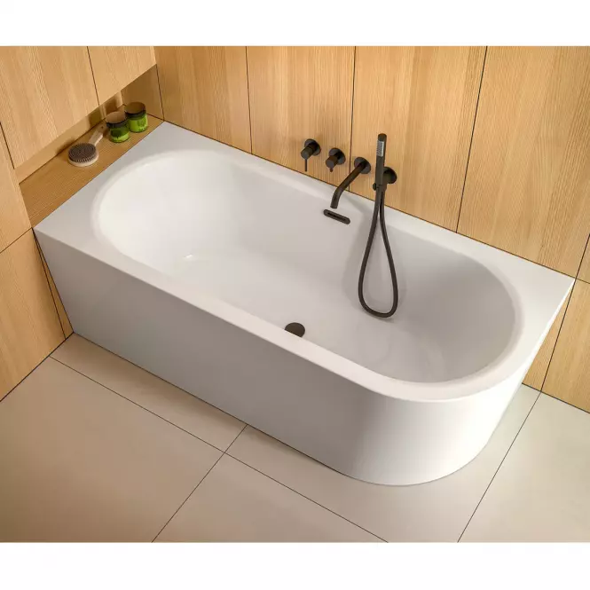 Voľne stojaca vaňa rohová Avita A-Line 170/75 L + sifón klik-klak chróm s prepadom slim