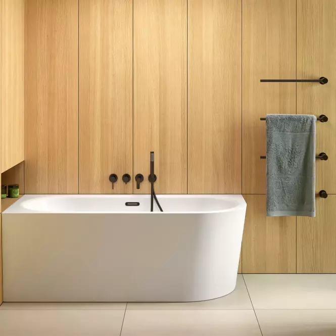 Voľne stojaca vaňa rohová Avita A-Line 170/75 P + sifón klik-klak čierny s prepadom slim,7