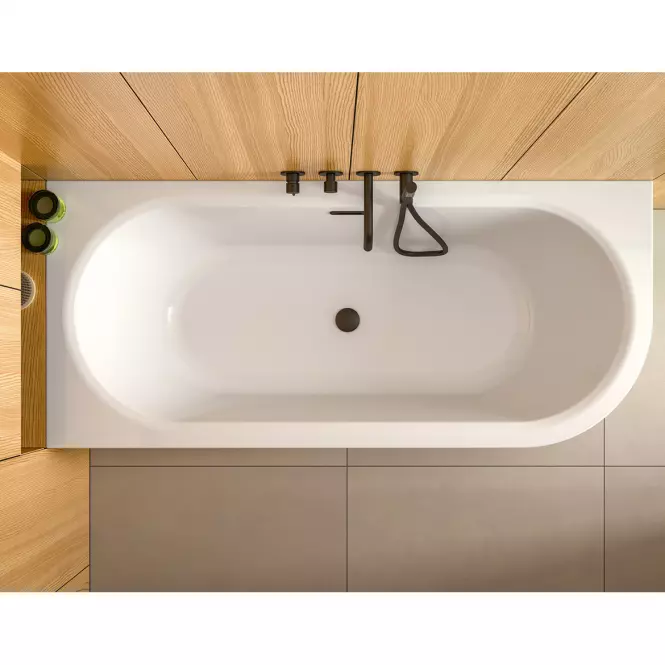 Voľne stojaca vaňa rohová Avita A-Line 170/75 P + sifón klik-klak čierny s prepadom slim