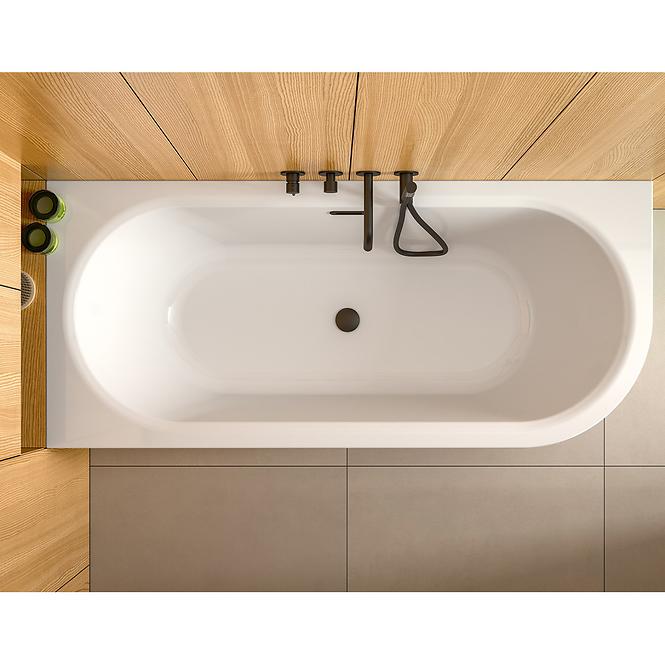 Voľne stojaca vaňa rohová Avita A-Line 170/75 P + sifón klik-klak čierny s prepadom slim