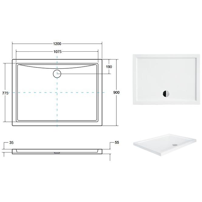 Obdĺžniková sprchová vanička Alpina Slimline 120/90/3