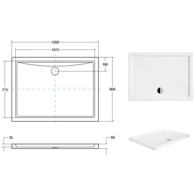 Obdĺžniková sprchová vanička Alpina Slimline 120/90/3,3
