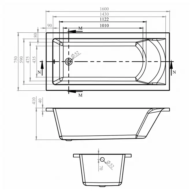 Vaňa s hydromasážou Brava 160x75 10DW + 10DP elektronické ovládanie