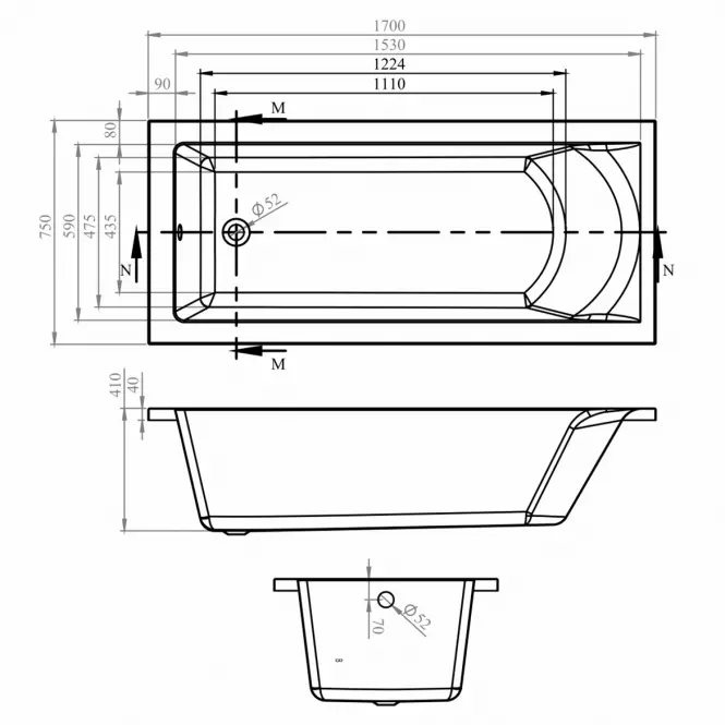 Vaňa s hydromasážou Brava 170x75 10DW + 10DP elektronické ovládanie