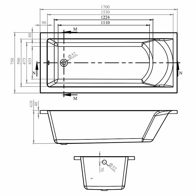 Vaňa s hydromasážou Brava 170x75 10DW + 10DP elektronické ovládanie