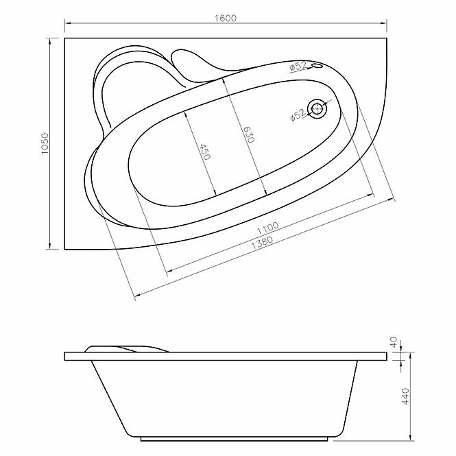 Vaňa s hydromasážou Madura 160/105 L 12DW+10DP pneumatické ovládanie