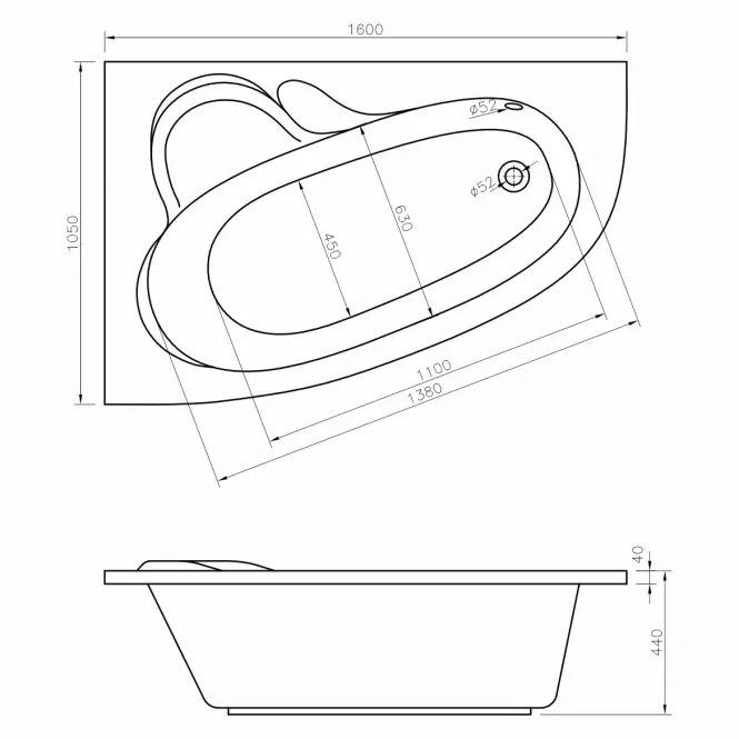 Vaňa s hydromasážou Madura 160/105 L 12DW+10DP pneumatické ovládanie,2