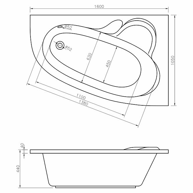 Vaňa s hydromasážou Madura 160/105 P 12DW+10DP pneumatické ovládanie