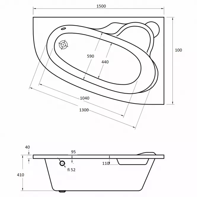 Vaňa s hydromasážou Timor 150/100 P 8DW+8DP pneumatické ovládanie