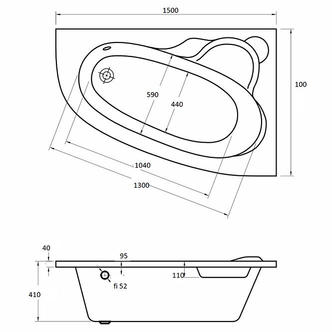 Vaňa s hydromasážou Timor 150/100 P 8DW+8DP pneumatické ovládanie