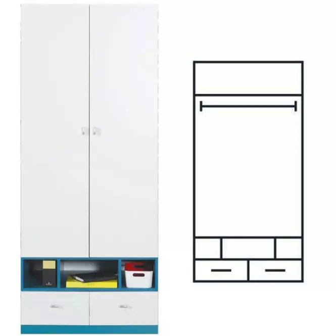 Mobi Mo-2 Skriňa biela/tyrkysová,2